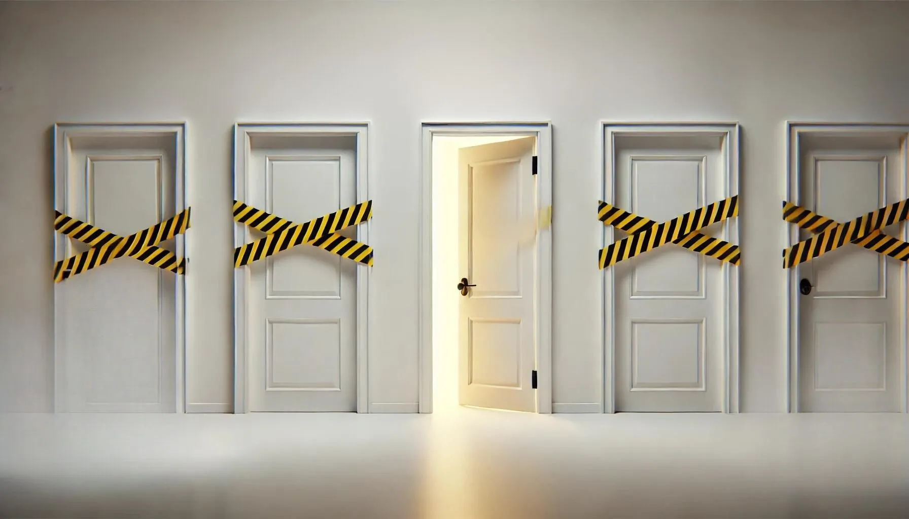 Illustration: 1/5 portes ouvertes, les autres sont barrées.