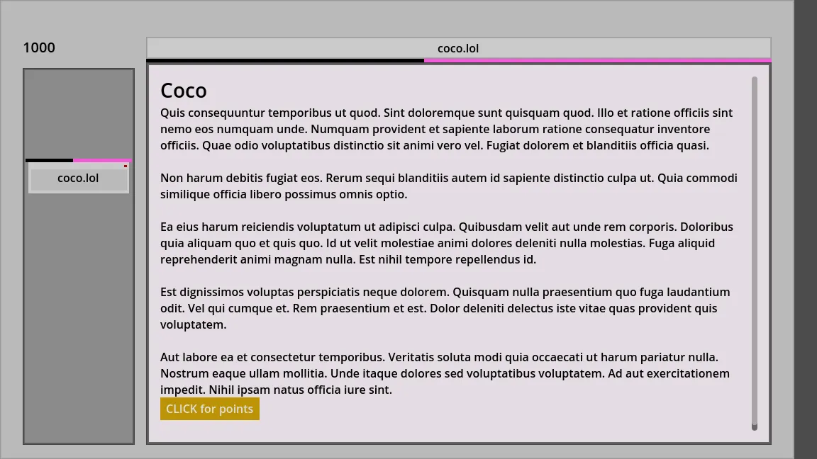 An early, raw prototype of the tabs system