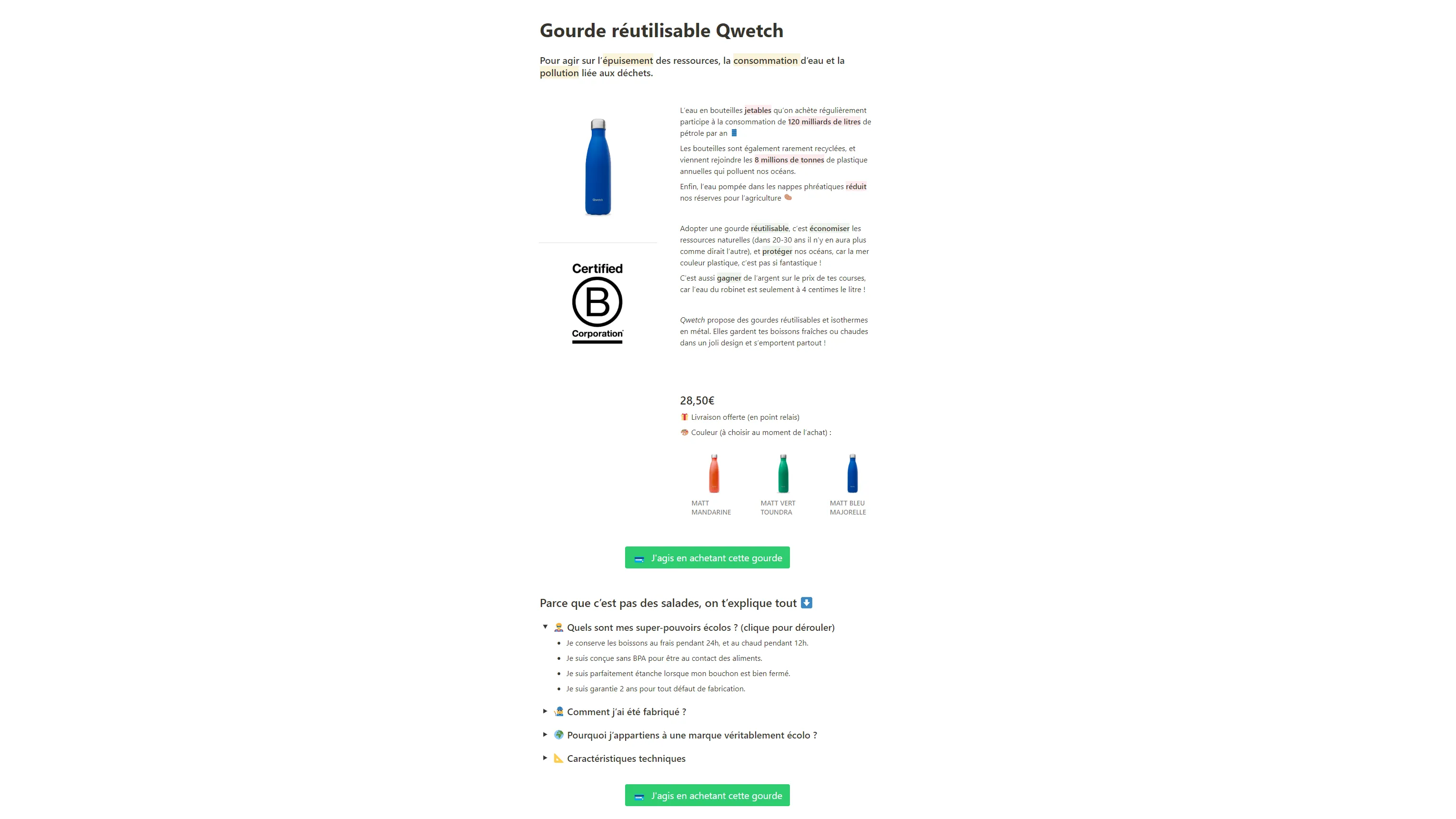 An example of a product page on the marketplace